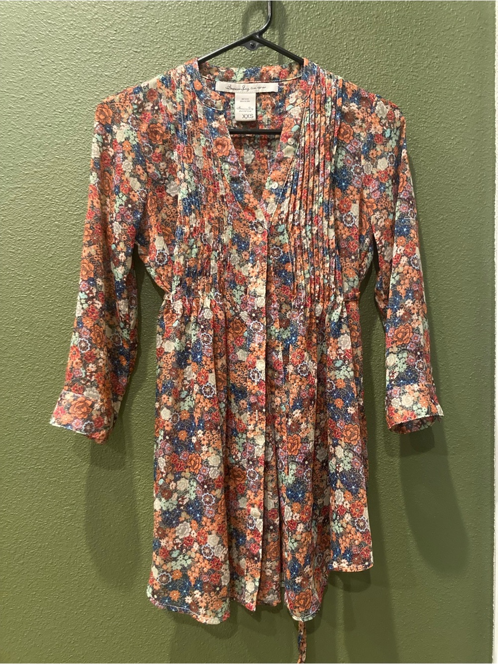 American Rag Floral Pintuck Tunic - Orange, Blue, Cream